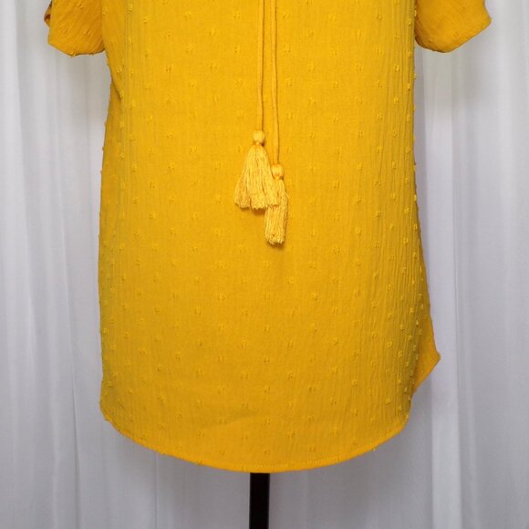 89th & Madison Yellow Gold Swiss Dot Top Womens size Small Tassels Flare Sleeve - Picture 7 of 10